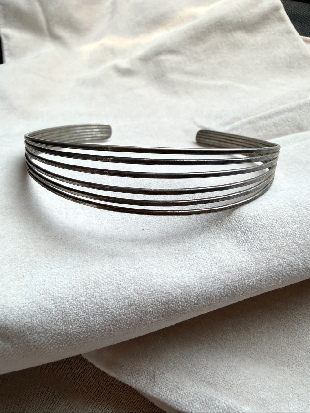 Multi-Row Silver Tone Open Cuff Choker Necklace